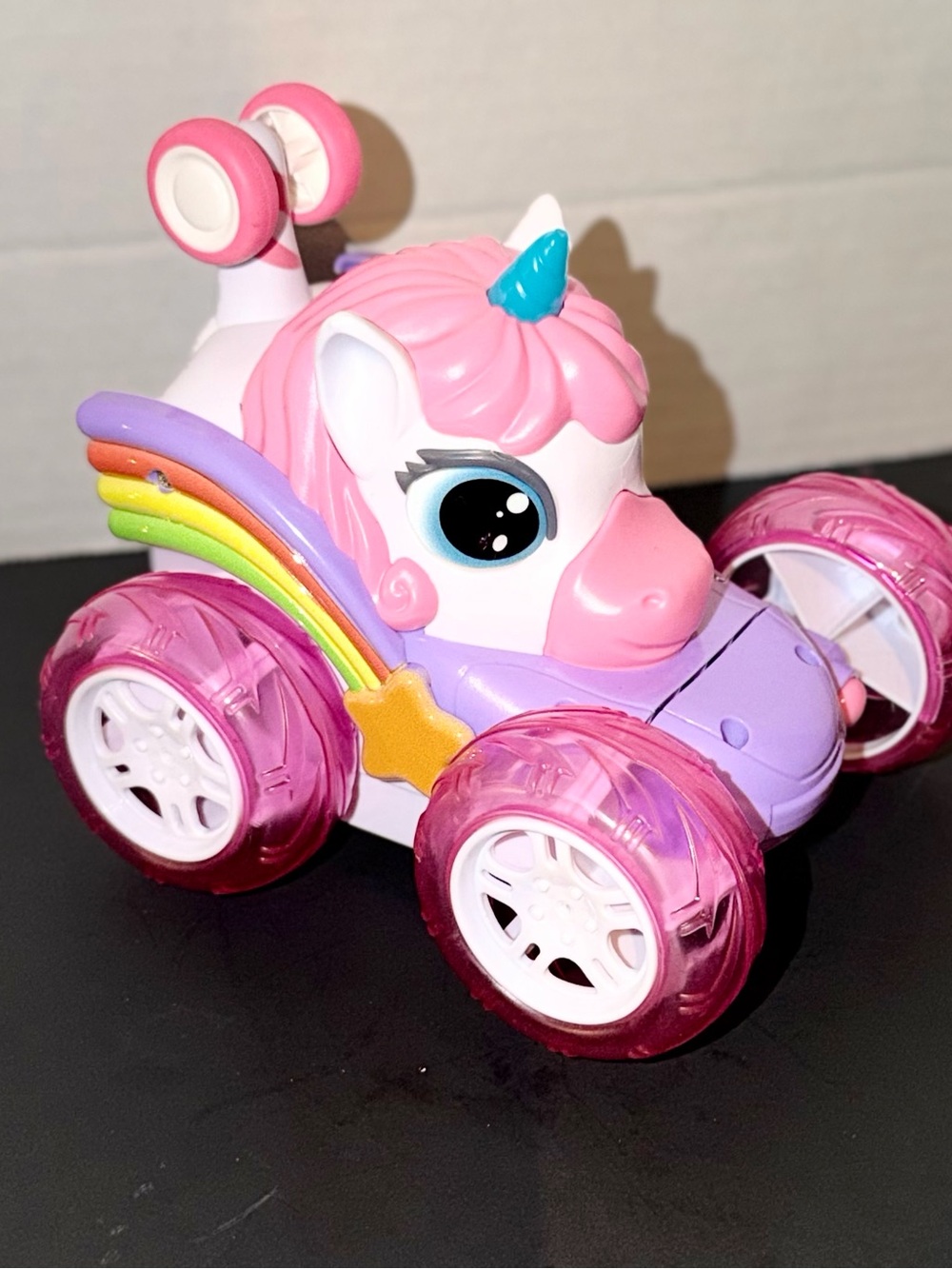 Pink Unicorn Pull-Back Toy Car with Rainbow Accents